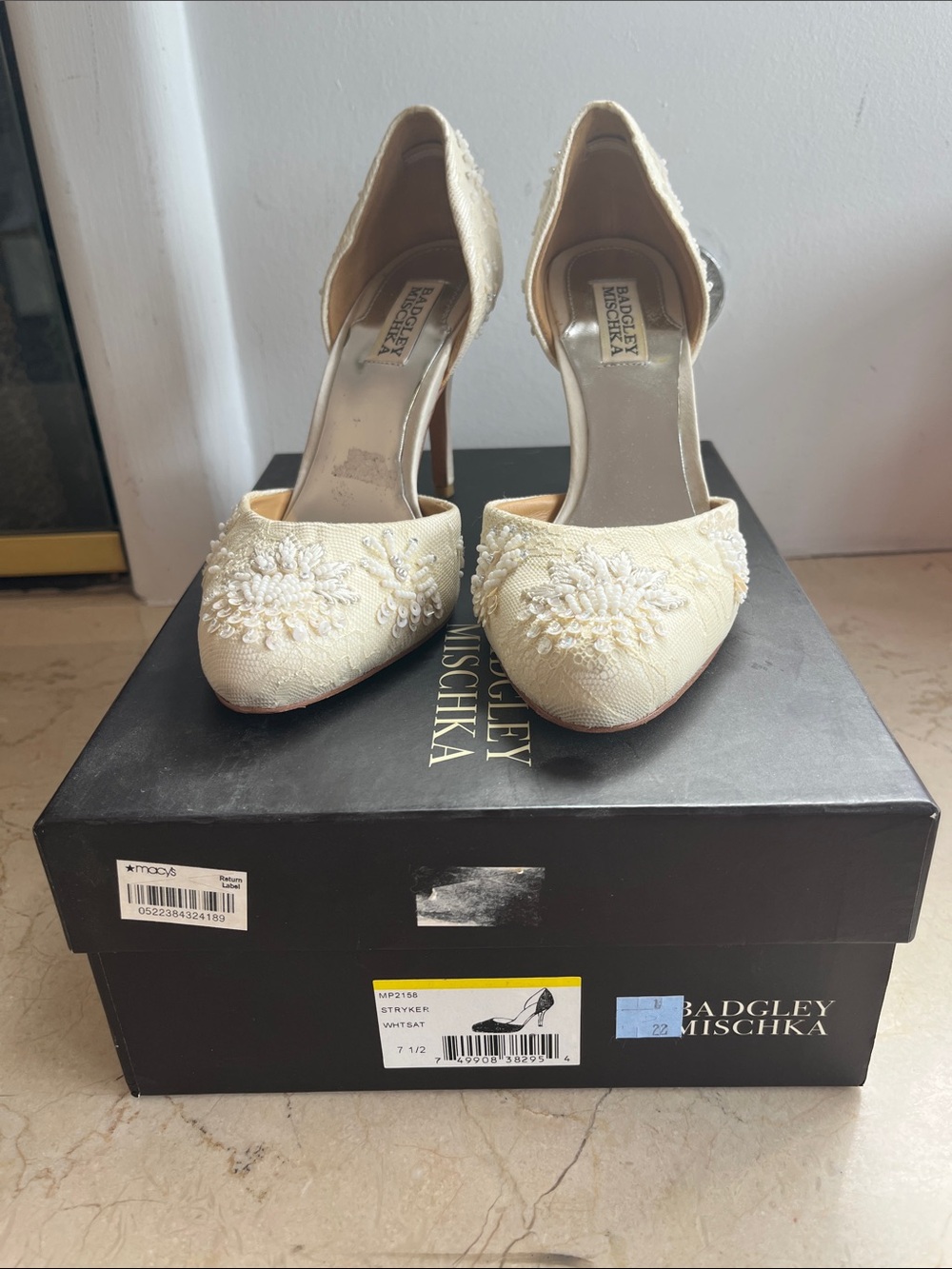 Badgley Mischka Cream Beaded D'Orsay Pointed-Toe Heels - Picture 2 of 5